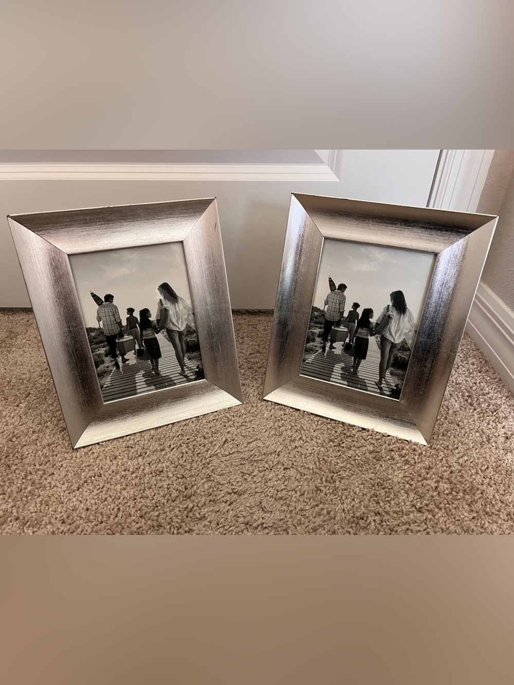 Set of (2) Brushed Silver Picture Frames 5x7 Tabletop Wall Decor
